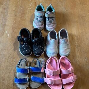 Lot Of 5 Toddler Girls Size 7 Shoes Sneakers Sandals Summer Slip On